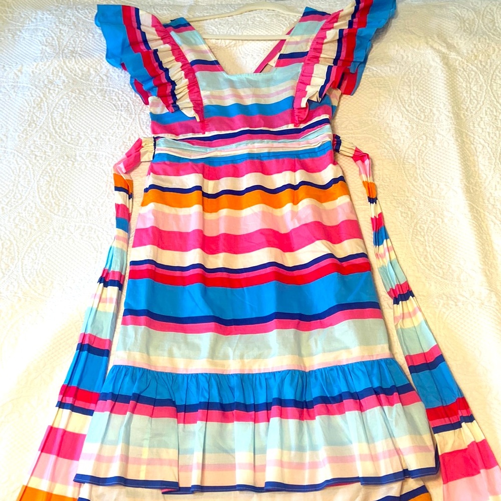 Anthropology Pink/Blue/Orange Ruffle MIDI Dress